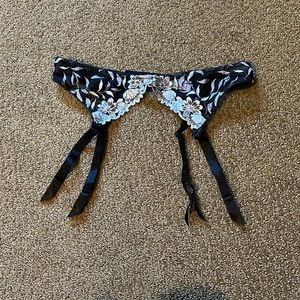 Black with Floral Embroidery Garter Belt